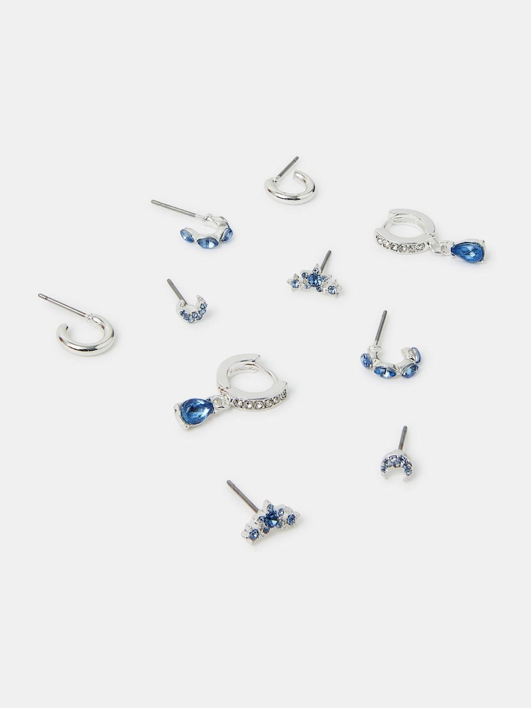 Accessorize Silver Diamanté Gem Stud & Hoop Earrings 5 Pack - Image 1 of 3 Accessorize Silver Diamanté Gem Stud & Hoop Earrings 5 Pack - Image 1 of 3