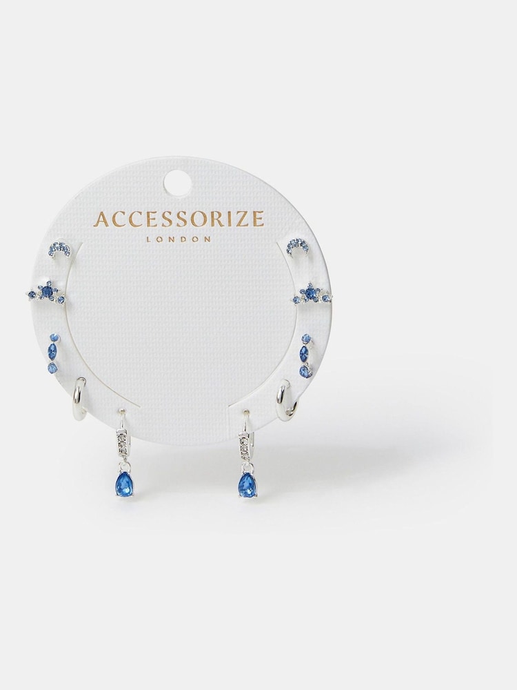Accessorize Silver Diamanté Gem Stud & Hoop Earrings 5 Pack - Image 2 of 3 Accessorize Silver Diamanté Gem Stud & Hoop Earrings 5 Pack - Image 2 of 3