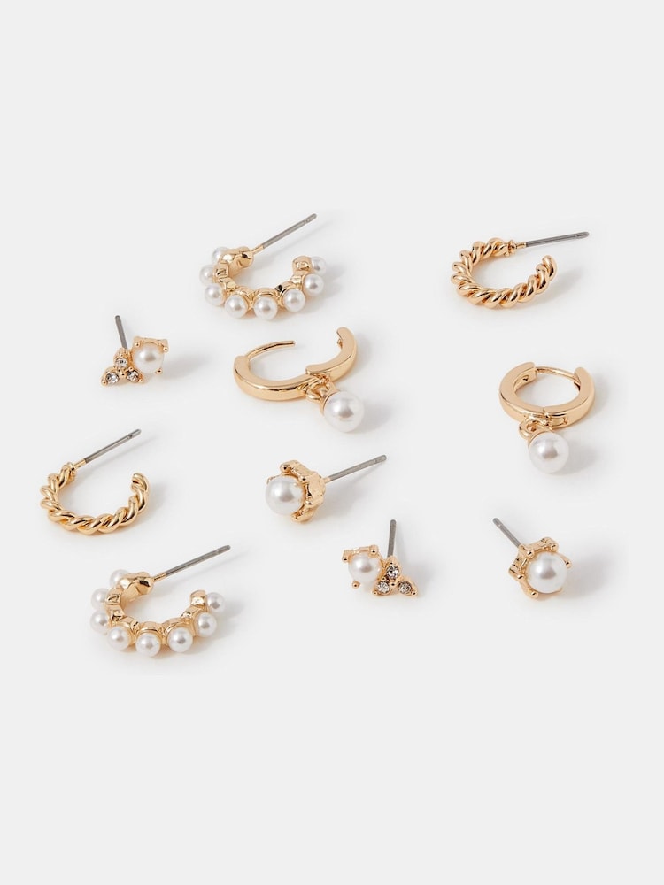Accessorize Gold Tone Pearl Stud & Twisted Hoop Earrings 5 Pack - Image 1 of 2