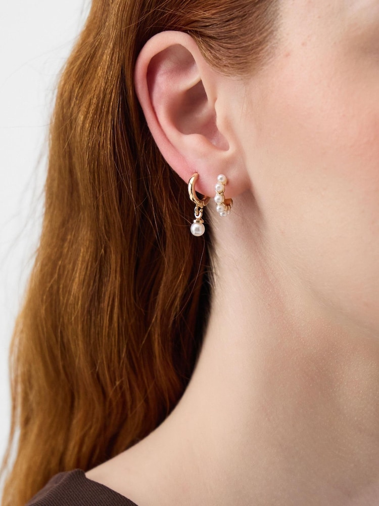 Accessorize Gold Tone Pearl Stud & Twisted Hoop Earrings 5 Pack - Image 2 of 2