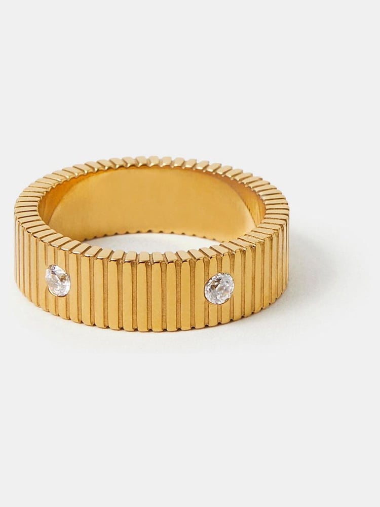 Accessorize Gold Tone Stainless Steel Stone Band Ring - Image 1 of 2 Accessorize Gold Tone Stainless Steel Stone Band Ring - Image 1 of 2