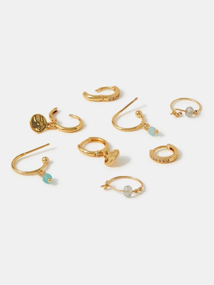 Accessorize 14ct Gold-Plated Semi Precious Hoop Earrings 4 Pack - Image 1 of 2