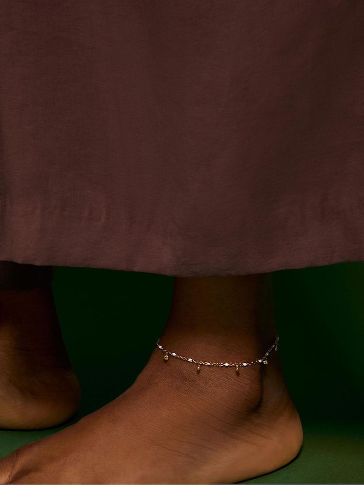 Accessorize Gold Tone Stainless Steel Diamanté Charm Anklet - Image 2 of 2