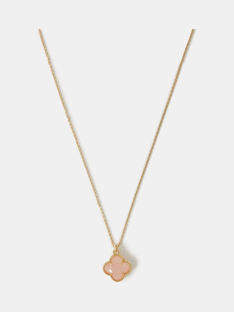 Accessorize Gold 14ct Gold-Plated Rose Quartz Clover Pendant Necklace - Image 1 of 2
