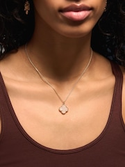 Accessorize Gold 14ct Gold-Plated Rose Quartz Clover Pendant Necklace - Image 2 of 2