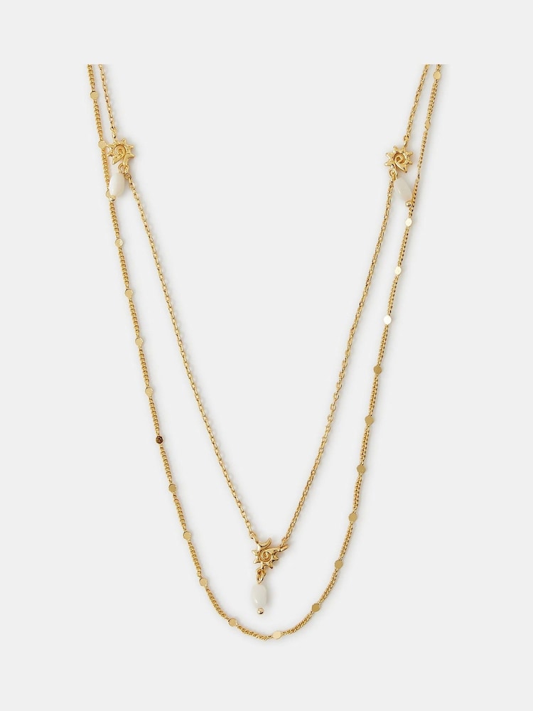 Accessorize 14ct Gold-Plated Sun Pearl Layered Necklace - Image 1 of 2 Accessorize 14ct Gold-Plated Sun Pearl Layered Necklace - Image 1 of 2
