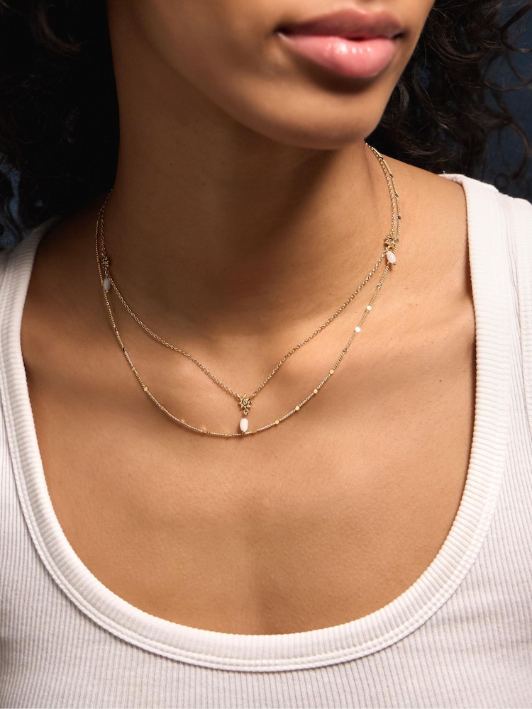 Accessorize 14ct Gold-Plated Sun Pearl Layered Necklace - Image 2 of 2 Accessorize 14ct Gold-Plated Sun Pearl Layered Necklace - Image 2 of 2