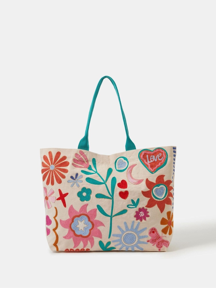 Accessorize Cream Floral Embroidered Shopper Bag - Image 1 of 2 Accessorize Cream Floral Embroidered Shopper Bag - Image 1 of 2