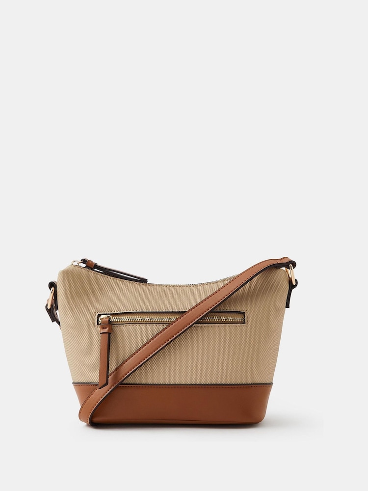 Accessorize Brown Two Tone Canvas Crossbody Bag - Image 2 of 3 Accessorize Brown Two Tone Canvas Crossbody Bag - Image 2 of 3