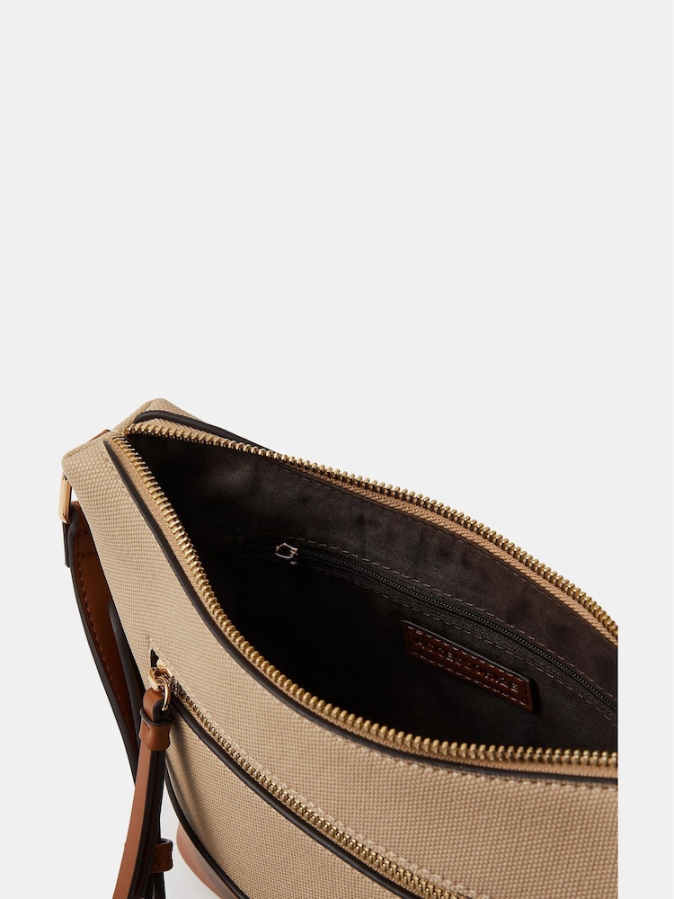 Accessorize Brown Two Tone Canvas Crossbody Bag - Image 3 of 3 Accessorize Brown Two Tone Canvas Crossbody Bag - Image 3 of 3