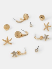 Accessorize Gold Tone Beach Seashell and Hoop Earrings 5 Pack - Image 1 of 3