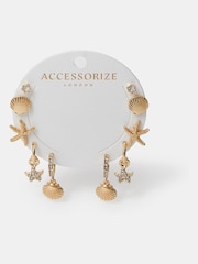 Accessorize Gold Tone Beach Seashell and Hoop Earrings 5 Pack - Image 2 of 3