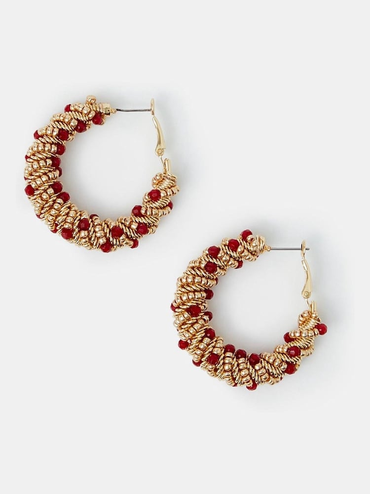 Accessorize Red Statement Beaded Hoop Earrings - Image 1 of 2