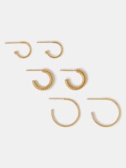 Accessorize Gold Stainless Steel Mix Hoop Earrings 3 Pack - Image 1 of 2