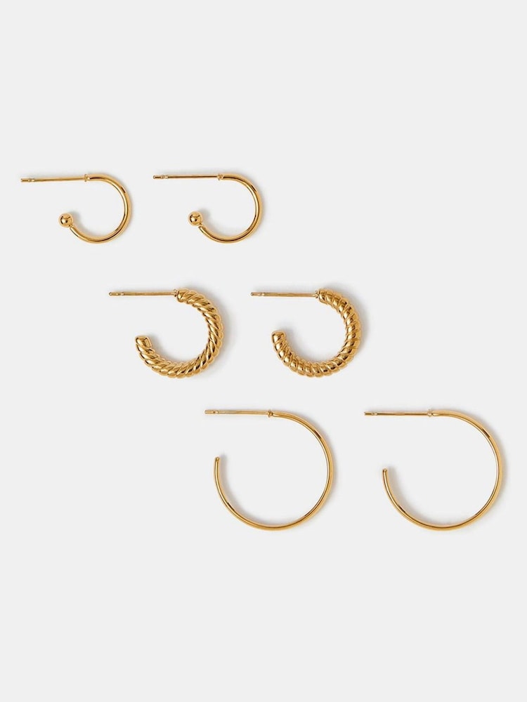 Accessorize Gold Stainless Steel Mix Hoop Earrings 3 Pack - Image 1 of 2