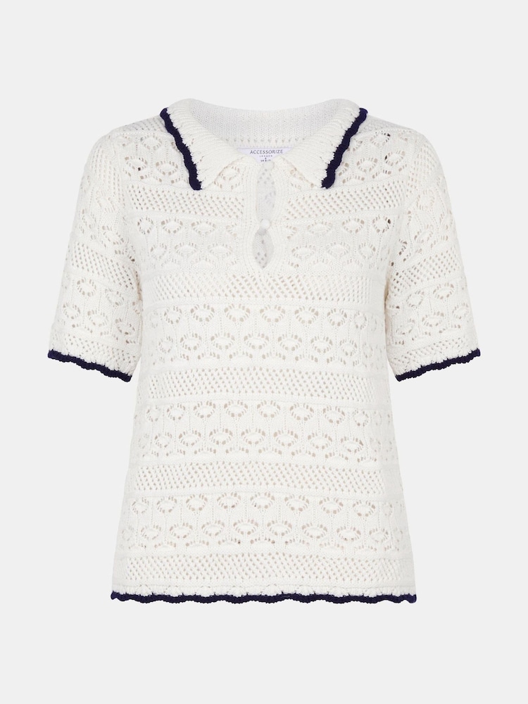 Accessorize White Knitted Polo Shirt - Image 4 of 4 Accessorize White Knitted Polo Shirt - Image 4 of 4