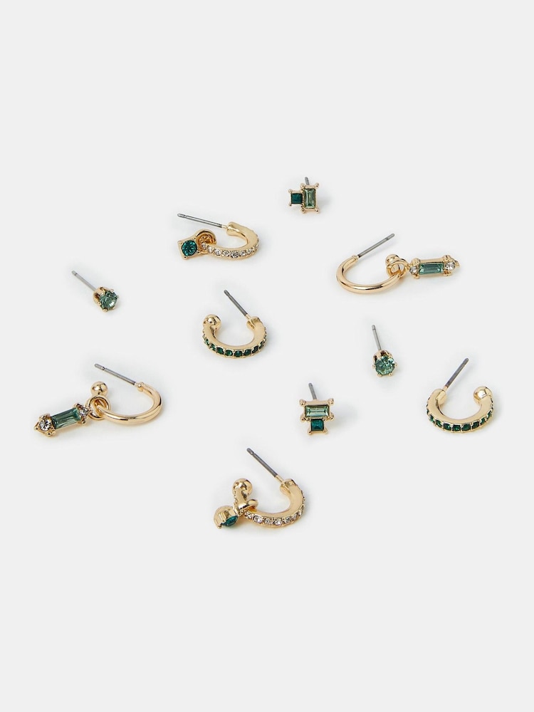 Accessorize Gold Tone Gemstone Stud and Hoop Earrings 5 Pack - Image 1 of 3