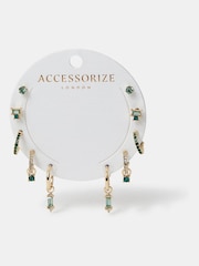 Accessorize Gold Tone Gemstone Stud and Hoop Earrings 5 Pack - Image 2 of 3