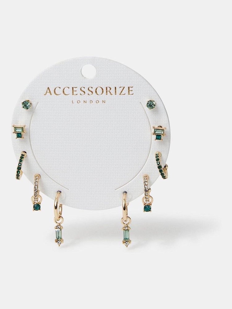 Accessorize Gold Tone Gemstone Stud and Hoop Earrings 5 Pack - Image 2 of 3