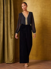 Love & Roses Black Embellished Trim V-Neck Jumpsuit - Image 3 of 5