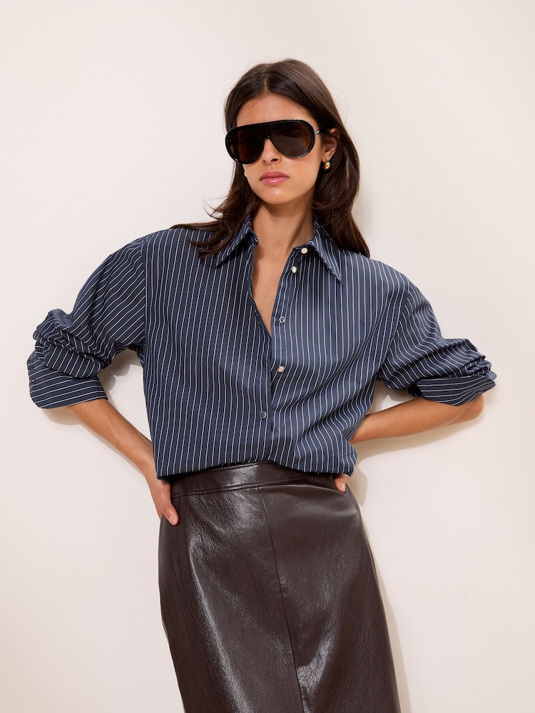 Navy Pinstripe - Πουκάμισο Lipsy Poplin - Εικόνα 1 από 5