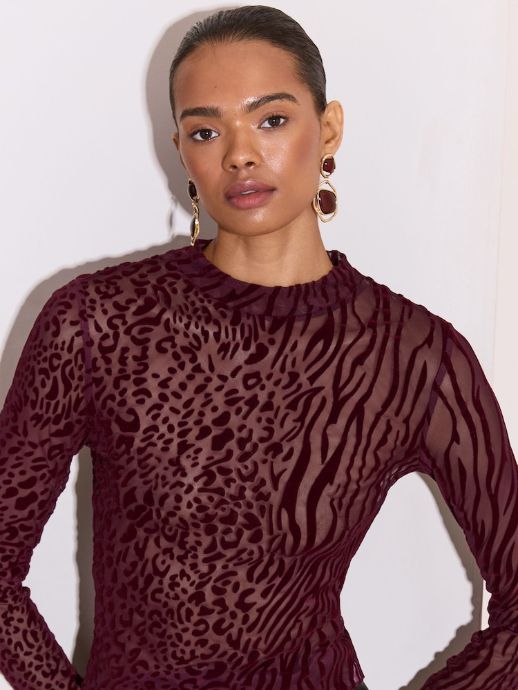 Blommelilla - Lipsy Animal Mesh Høj hals Jersey Top - Billede 2 af 5