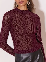 Blommelilla - Lipsy Animal Mesh Høj hals Jersey Top - Billede 3 af 5