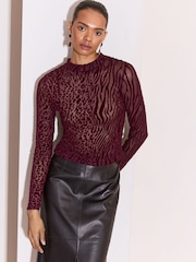 Blommelilla - Lipsy Animal Mesh Høj hals Jersey Top - Billede 4 af 5