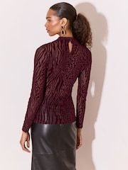 Blommelilla - Lipsy Animal Mesh Høj hals Jersey Top - Billede 5 af 5