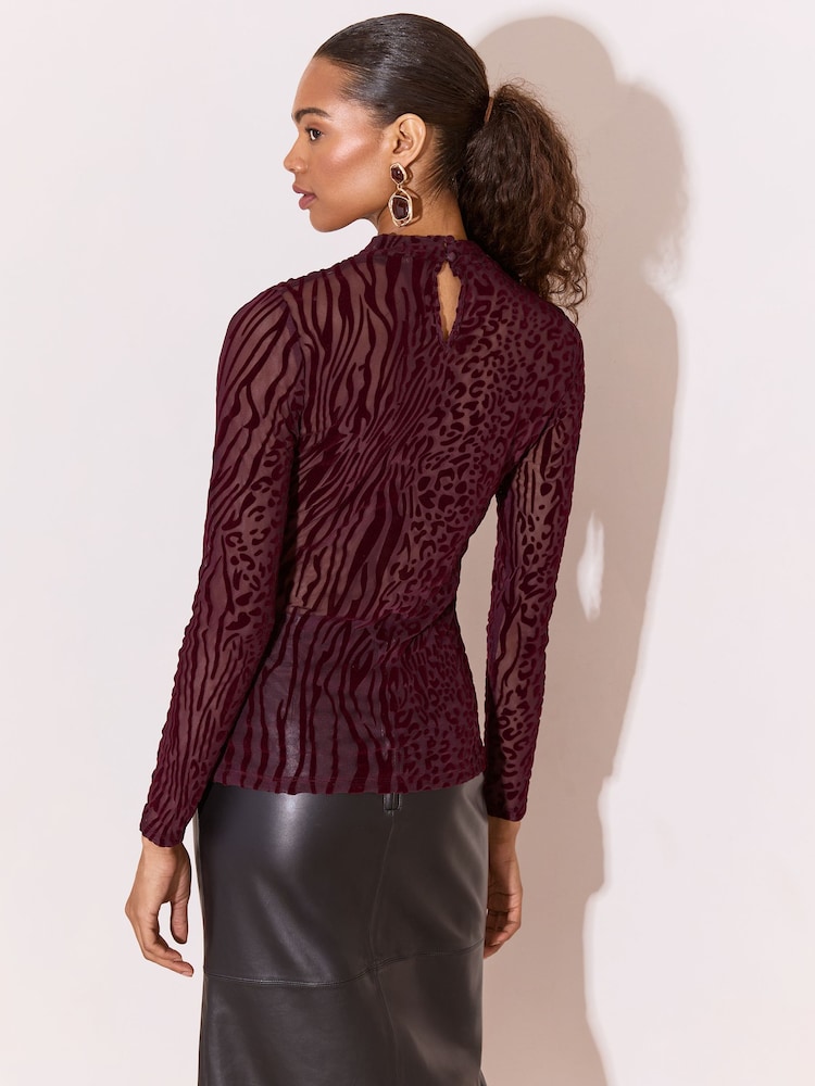 Blommelilla - Lipsy Animal Mesh Høj hals Jersey Top - Billede 5 af 5