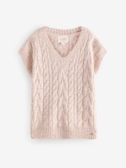Laura Ashley Oatmeal Cable V-Neck Slouch Knitted Tank Top - Image 1 of 3