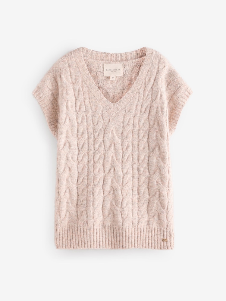 Laura Ashley Oatmeal Cable V-Neck Slouch Knitted Tank Top - Image 1 of 3