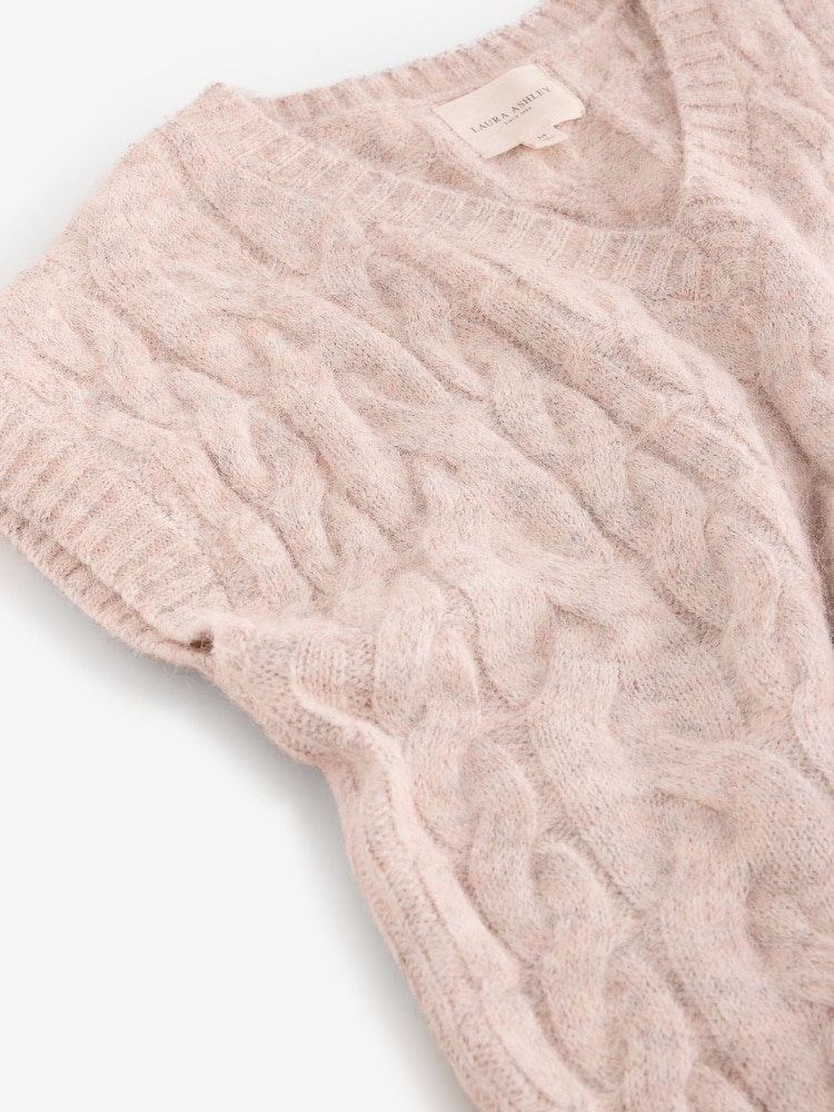 Laura Ashley Oatmeal Cable V-Neck Slouch Knitted Tank Top - Image 3 of 3