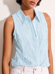 Lipsy Blue 3D Textured Sleeveless Shirt - Image 1 of 4