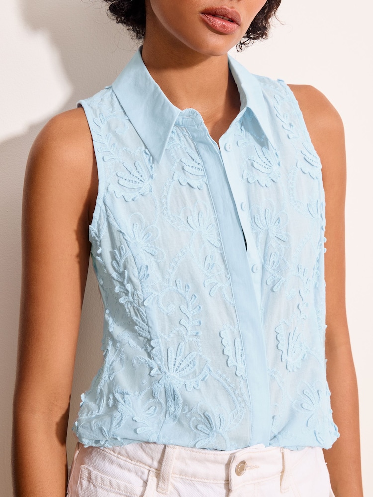Lipsy Blue 3D Textured Sleeveless Shirt - Image 1 of 4