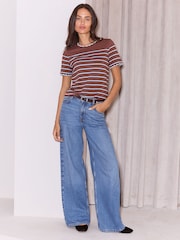 Lipsy Chocolate Brown Stripe Scallop Detail T-Shirt - Image 3 of 5