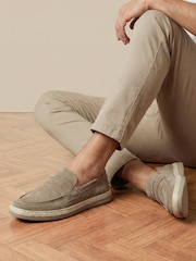 Jones Bootmaker Taupe Suede Redhill Leather Casual Slip-On Shoes - Image 1 of 6