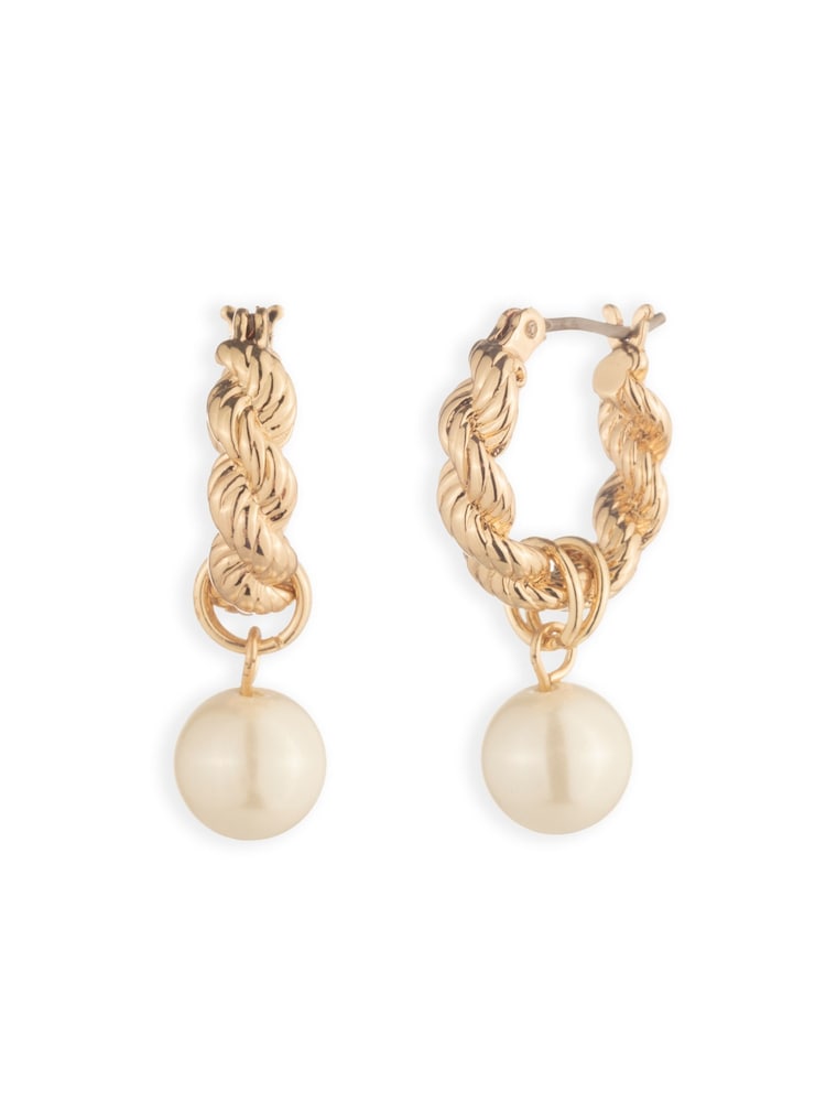 Lauren Ralph Lauren Gold Faux Pearl Drop Hoop Earrings - Image 1 of 2 Lauren Ralph Lauren Gold Faux Pearl Drop Hoop Earrings - Image 1 of 2