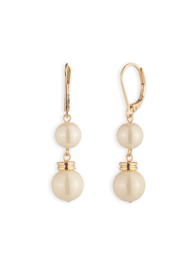 Lauren Ralph Lauren Gold Lauren Ralph Lauren Gold & Faux Pearl Double Drop Earrings - Image 1 of 2 Lauren Ralph Lauren Gold Lauren Ralph Lauren Gold & Faux Pearl Double Drop Earrings - Image 1 of 2