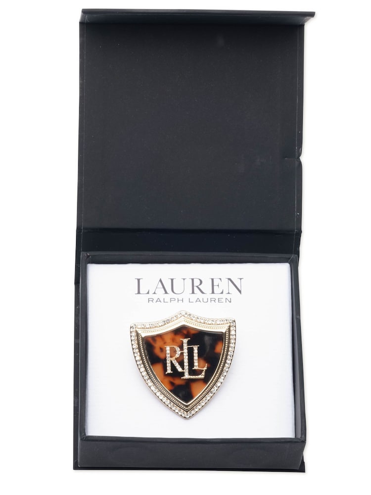 Lauren Ralph Lauren Gold Lauren Ralph Lauren Gold & Tortoise Logo Sheild Brooch Pin - Image 1 of 3 Lauren Ralph Lauren Gold Lauren Ralph Lauren Gold & Tortoise Logo Sheild Brooch Pin - Image 1 of 3