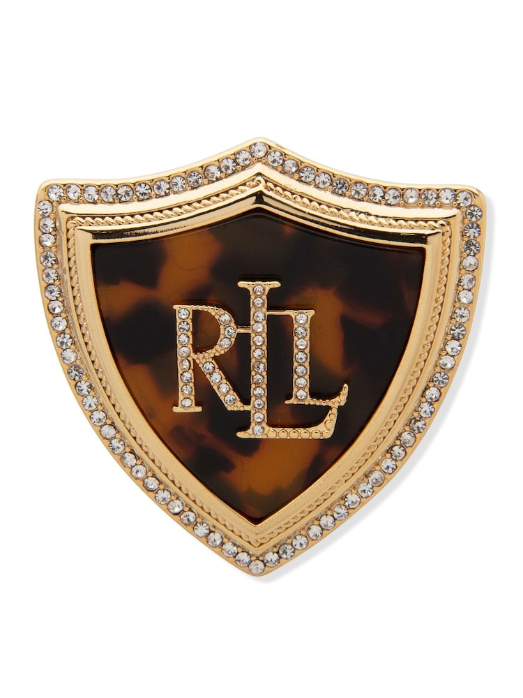 Lauren Ralph Lauren Gold Lauren Ralph Lauren Gold & Tortoise Logo Sheild Brooch Pin - Image 2 of 3 Lauren Ralph Lauren Gold Lauren Ralph Lauren Gold & Tortoise Logo Sheild Brooch Pin - Image 2 of 3