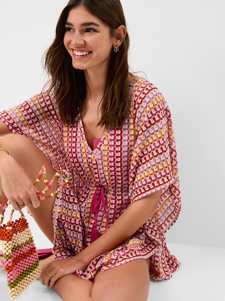 Accessorize Orange Crochet Mini Kaftan - Image 1 of 4