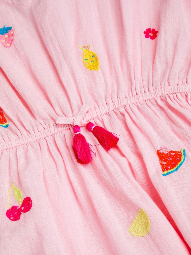 Angels By Accessorize Pink Fruit Embroidered Cotton Kaftan - Image 2 of 2
