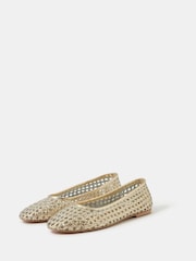 Accessorize Gold Woven Leather Ballet Flats - Image 1 of 2