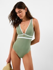 Accessorize Green UPF50+ Contrast Plunge Shaping Swimsuit - Image 1 of 4