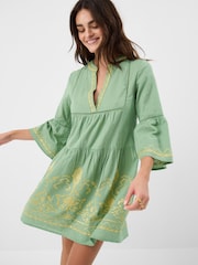 Accessorize Green Embroidered Flute Sleeve Mini Dress - Image 1 of 4