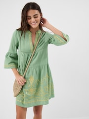 Accessorize Green Embroidered Flute Sleeve Mini Dress - Image 3 of 4