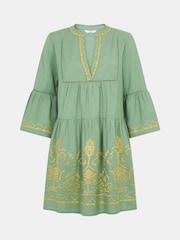 Accessorize Green Embroidered Flute Sleeve Mini Dress - Image 4 of 4