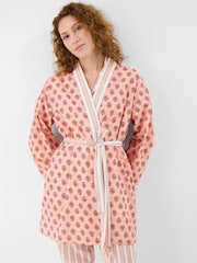 Accessorize Pink Block Print Cotton Short Dressing Gown - Image 1 of 4