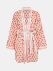 Accessorize Pink Block Print Cotton Short Dressing Gown - Image 4 of 4